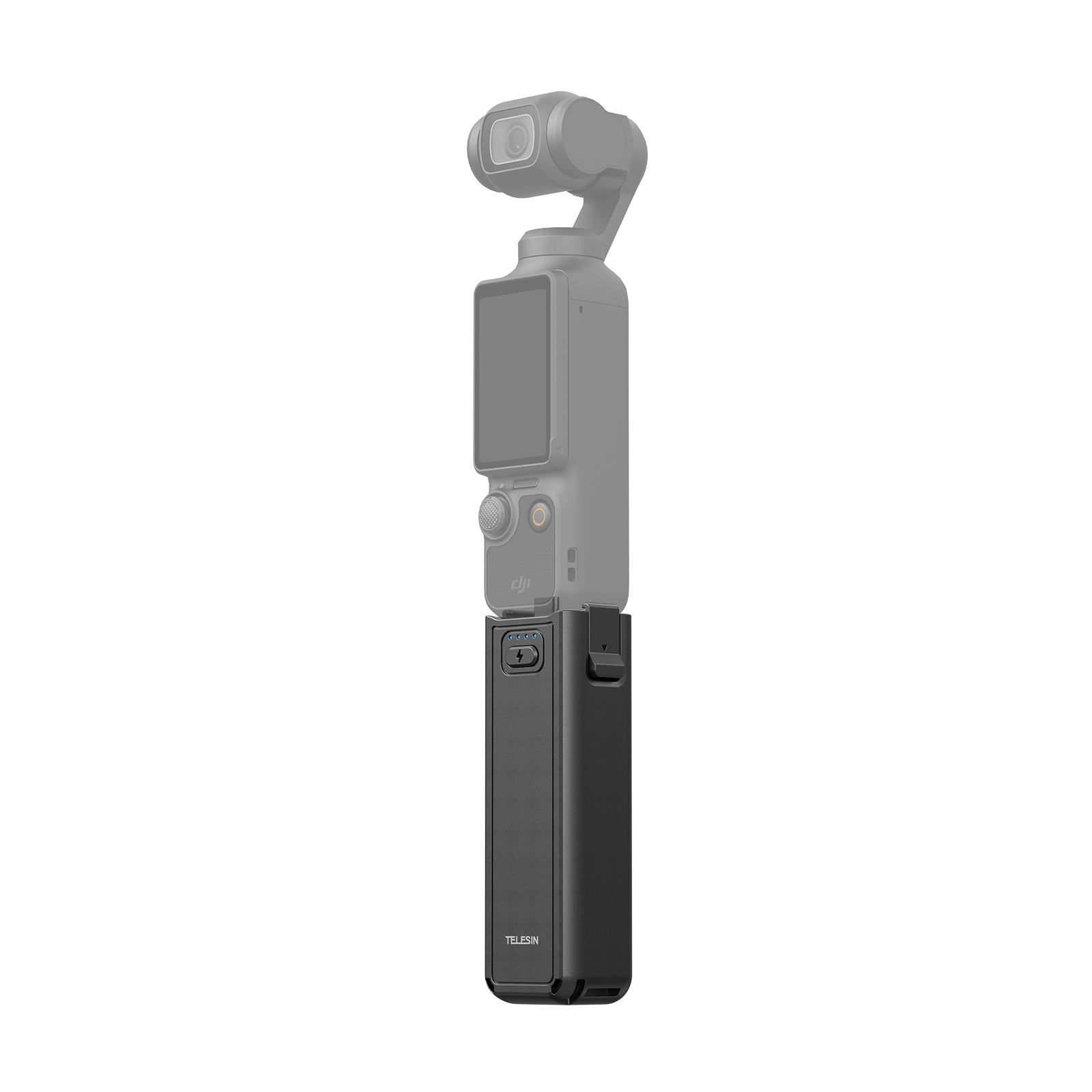 Supplier-owned official-store photograph of the 5000mAh battery handle for DJI Osmo Pocket, showing the camera mounted on the TELESIN-branded handle.