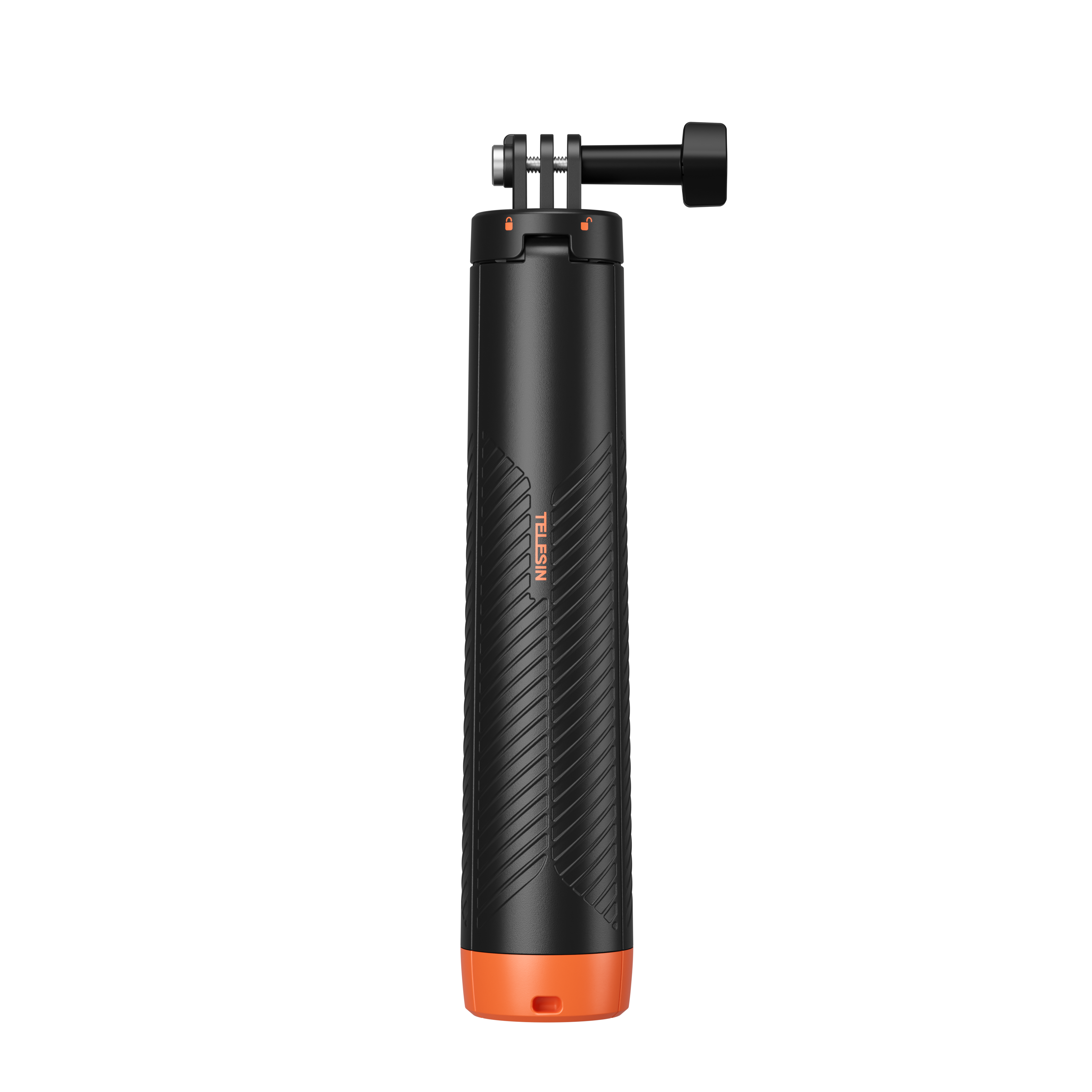 Supplier-owned official-store photograph of the floating tripod stick, showing the orange float base. Lock icons on the product are product marks, not claims.