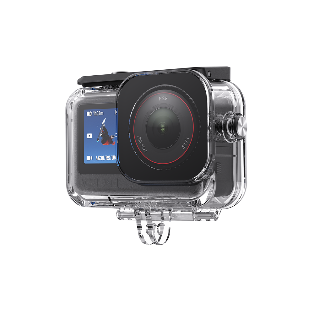 Supplier-owned official-store photograph of the 60m waterproof case for DJI Osmo Action 6. Any lens or screen markings visible are the camera's own, not specifications of this case.